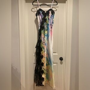 Handpainted formal dress with black lace